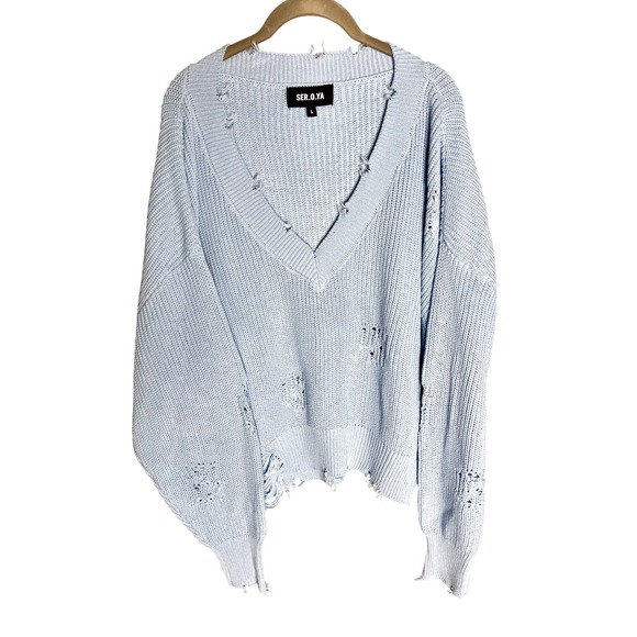 SER.O.YA Syd Seater Sky Blue Size Large Distressed Cropped - Picture 4 of 7